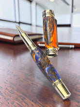 Load image into Gallery viewer, 3 Gen Pen Company Rollerball Pen Blue &amp; Gold Black Titanium Rollerball Pen