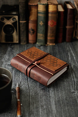 Wayfaring Goods Leather Journal Bright White Honeycomb Leather Journal / Bee Sketchbook