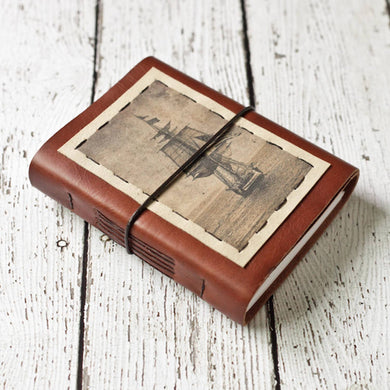 Wayfaring Goods Leather Journal Bright White Tall Ship Leather Journal - USS Niagara