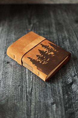 Wayfaring Goods Leather Journal Bright White Tree Journal - Pine Forest Leather Journal