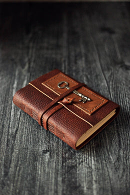 Wayfaring Goods Leather Journal Cream Leather Journal with Antique Skeleton Key