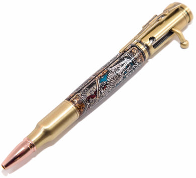 3 Gen Pen Company Ballpoint Pen Bolt Action Patriotic Antique Brass  