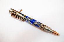 Load image into Gallery viewer, 3 Gen Pen Company Ballpoint Pen Silver/brass with Blue highlights Steampunk Pen - Parker