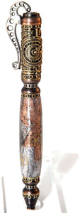 3 Gen Pen Company Ballpoint Pen Silver/brass with Red highlights Steampump Watchparts foiled pen