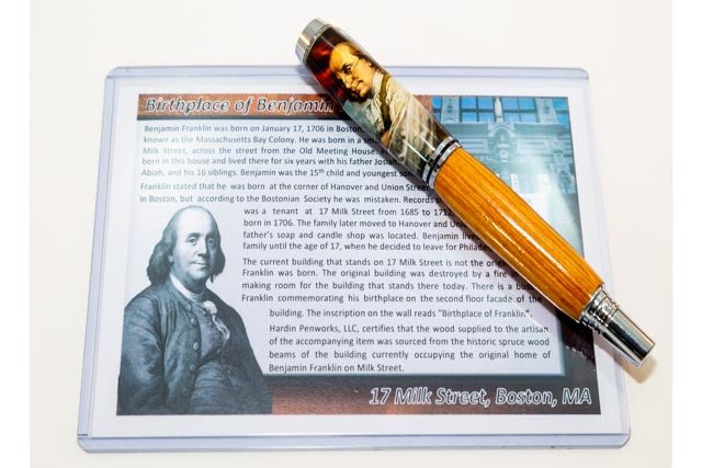 Benjamin Franklin birthplace JR Rollerball Pen - COA - 3 Gen Pen Company