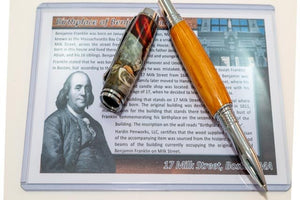 Benjamin Franklin birthplace JR Rollerball Pen - COA - 3 Gen Pen Company