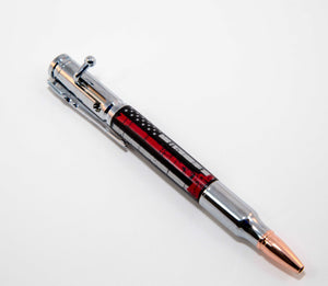 Bolt Action Ballpoint Pen - Red Line -Chrome - 3 Gen Pen Company