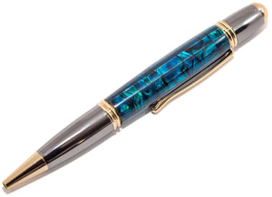 Gatsby Twist Pen with Aqua Natural Paua Abalone Gunmetal/Gold Accents - 3 Gen Pen Company