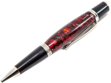 Gatsby Twist Pen with Dark Red Natural Paua Abalone and Black/Silver Accents - 3 Gen Pen Company