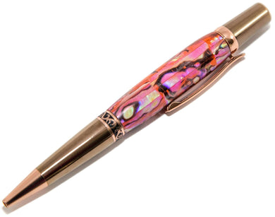 Gatsby Twist Pen with Pink Natural Paua Abalone and Antique Brass Accents - 3 Gen Pen Company