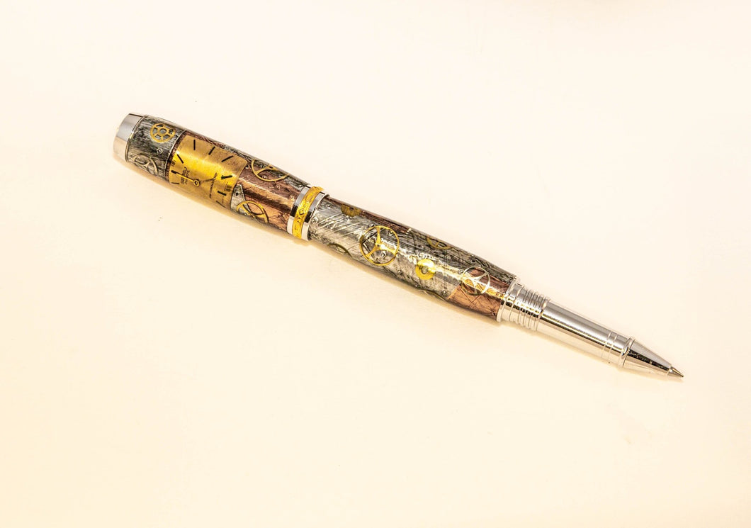 George Jr Industrial Steampunk Watch Parts Pen - Rhodium/Gold - 3 Gen Pen Company LLC
