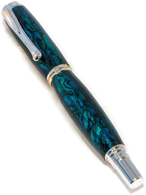 George Pen made with Aqua Colored Natural Abalone - 3 Gen Pen Company LLC