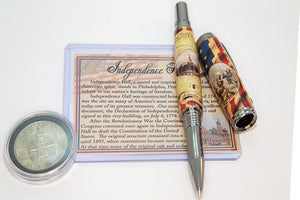 Independence Hall Embed W/Coin JR Rollerball Pen - COA - 3 Gen Pen Company