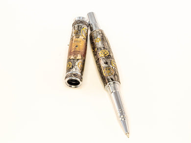 Statesman Jr Industrial Steampunk Watch Parts Pen - Rhodium/Gold - 3 Gen Pen Company LLC